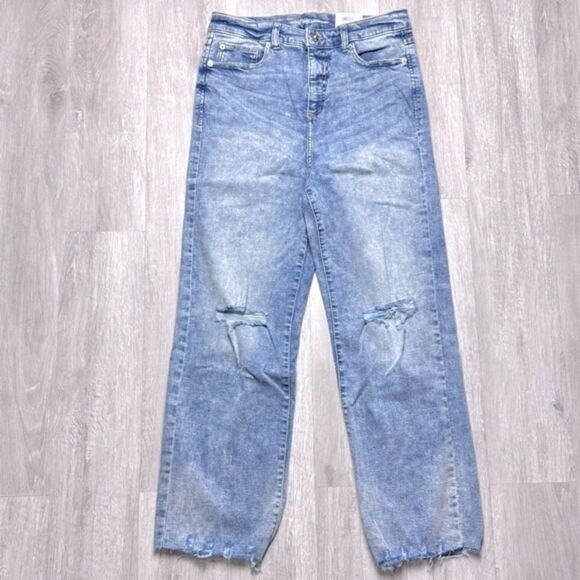 INC International Concepts Women's Distressed High Rise Straight Leg Jeans 8/29 - Picture 1 of 3